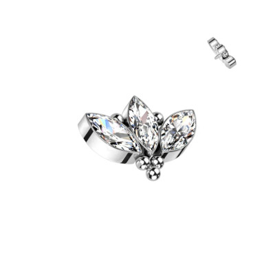 Top Racimo de 3 Esferas y Circonitas Marquise en Bisel de Titanio Grado Implante con Rosca Interna