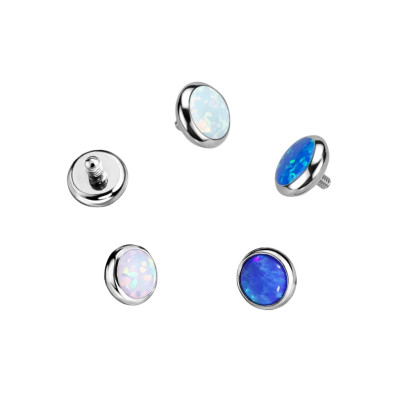 Implant Grade Titanium Internally Threaded Flat Bezel Set Opal Top