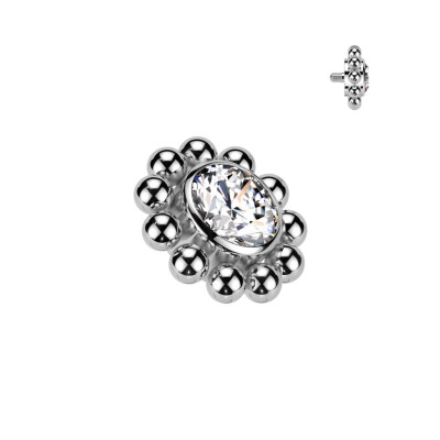 Top Centro de Circonita en Bisel con Borde de Esferas en Titanio Grado Implante con Rosca Interna