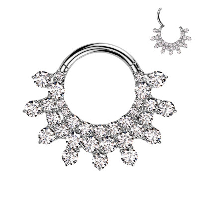 Aro con Bisagra de Titanio Grado Implante y Abanico Frontal de Pavé de Circonitas