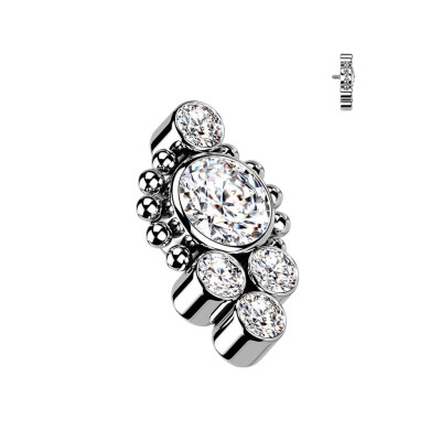 Top Cluster de 5 Circonitas en Bisel con Borde Central de Bolas de Titanio Grado Implante con Rosca Interna