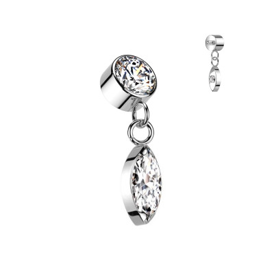 Implant Grade Titanium Internally Threaded Round Bezel Set CZ With Marquise CZ Dangle Top