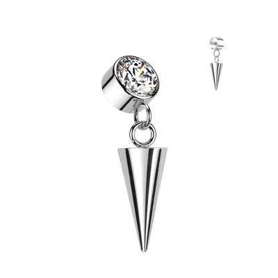 Implant Grade Titanium Internally Threaded Round Bezel Set CZ and Cone Dangle Top