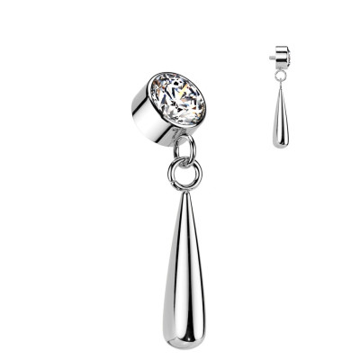 Implant Grade Titanium Internally Threaded CZ Bezel Set Top With Teardrop Dangle