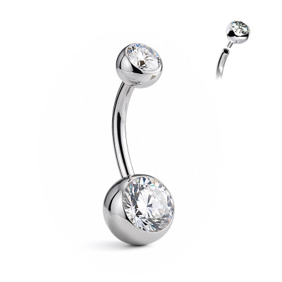 Implant Grade Titanium Internally Threaded Double Jewel Belly Button Ring