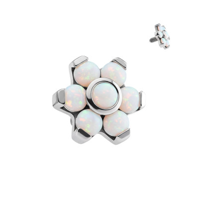 Implant Grade Titanium Internally Threaded Opal Flower Top With Bezel Set Center and Prong Set Petals