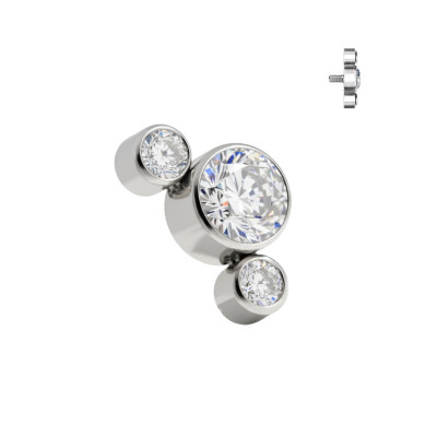 Implant Grade Titanium Internally Threaded 3 Round Bezel Set CZ Crystal Top