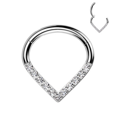 Implant Grade Titanium Hinged Segment Hoop Ring With Pave CZ Single Line Chevron