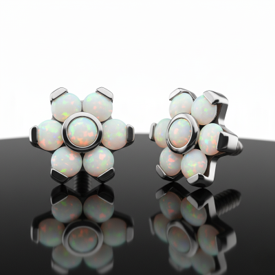 Cabochon Fleur Opales Centre Bisel Pétales Griffes en Titane de Qualité Implant avec Filetage Interne