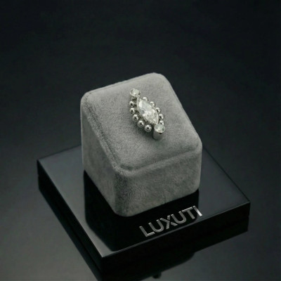 Pavé de Circonite Marquise avec Bordure de Billes et 2 Circonites Biseautées en Titane de Qualité Implant avec Filetage Interne