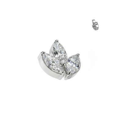 Haut Feuille de 3 Zircons Marquise en Titane de Qualité Implant avec Filetage Interne