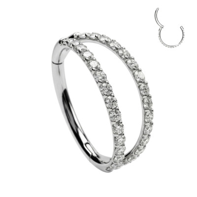 Anneau double rangée de pavé de zircons extérieur et charnière en titane de qualité implant