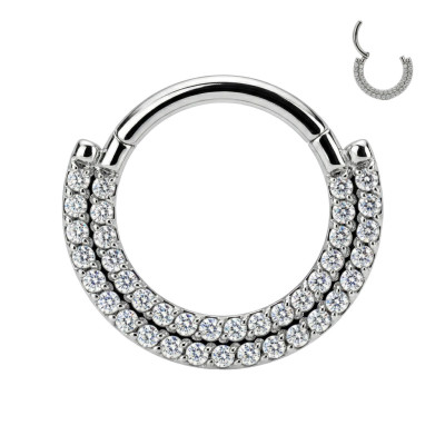 Anneau à charnière en titane de qualité implant avec double ligne frontale de pavé de zirconias