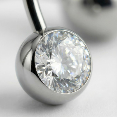 Bijou de Nombril avec Double Gemme en Sphère et Filetage Interne en Titane de Qualité Implant