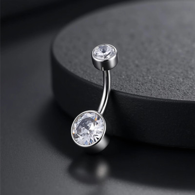 Bijou pour nombril en titane avec double zirconia ronde en sertissage et filetage interne