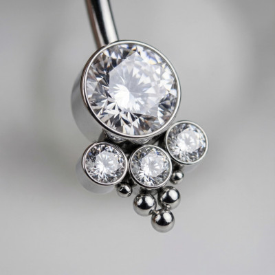 Bijou pour nombril en titane avec zirconia en sertissage à filetage interne et ensemble de 3 zirconias en sertissage avec boules