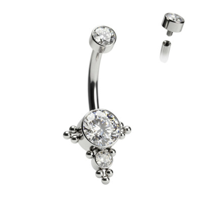 Bijou pour nombril en titane avec zirconia en sertissage à filetage interne et ensemble de 2 zirconias en sertissage avec boules