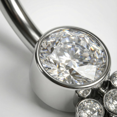 Bijou pour nombril en titane avec zirconia en sertissage à filetage interne et ensemble de 5 zirconias avec boules