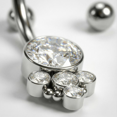 Bijou pour nombril en titane avec zirconia en sertissage à filetage interne et ensemble de 5 zirconias avec boules
