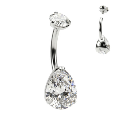 Bijou pour nombril avec poire et top en zirconias sertis et filetage interne en titane de qualité implant