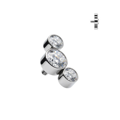 Cabochon 3 Zircones Bisel en Titane de Qualité Implant avec Filetage Interne