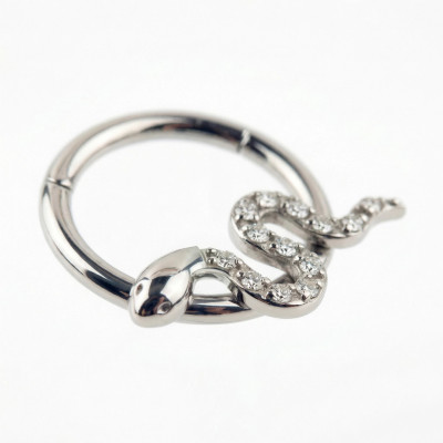 Anneau avec Serpent Pavé de Pierres Cubiques et Charnière en Titane de Qualité Implant