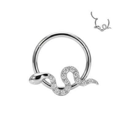 Anneau avec Serpent Pavé de Pierres Cubiques et Charnière en Titane de Qualité Implant