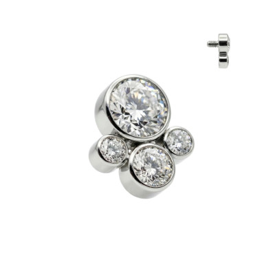 Cabochon 4 Zircones Bisel en Titane de Qualité Implant avec Filetage Interne